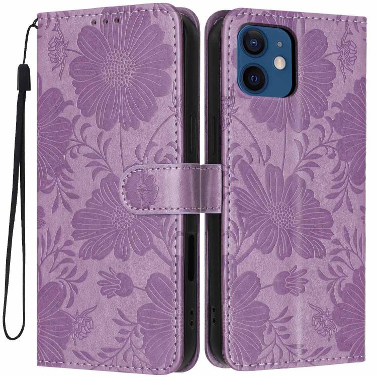 เคสโทรศัพท์หนังวีแกนปั๊มลายดอกทานตะวันพร้อมเชือกสีดำเล็ก สำหรับ iPhone 14 Pro Max, สำหรับ iPhone 13 Pro Max, สำหรับ iPhone 13 Pro, สำหรับ iPhone 13, สำหรับ iPhone 12 / 12 Pro, สำหรับ iPhone 12 Pro Max, สำหรับ iPhone 11 Pro Max, สำหรับ iPhone 11
