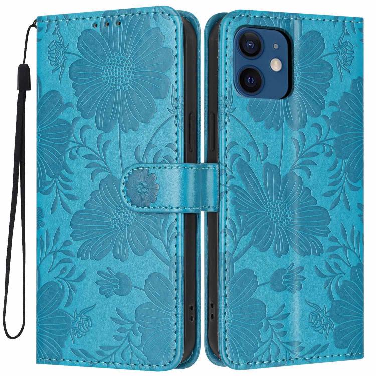 เคสโทรศัพท์หนังวีแกนปั๊มลายดอกทานตะวันพร้อมเชือกสีดำเล็ก สำหรับ iPhone 14 Pro Max, สำหรับ iPhone 13 Pro Max, สำหรับ iPhone 13 Pro, สำหรับ iPhone 13, สำหรับ iPhone 12 / 12 Pro, สำหรับ iPhone 12 Pro Max, สำหรับ iPhone 11 Pro Max, สำหรับ iPhone 11