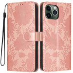 เคสโทรศัพท์หนังวีแกนปั๊มลายดอกทานตะวันพร้อมเชือกสีดำเล็ก สำหรับ iPhone 14 Pro Max, สำหรับ iPhone 13 Pro Max, สำหรับ iPhone 13 Pro, สำหรับ iPhone 13, สำหรับ iPhone 12 / 12 Pro, สำหรับ iPhone 12 Pro Max, สำหรับ iPhone 11 Pro Max, สำหรับ iPhone 11