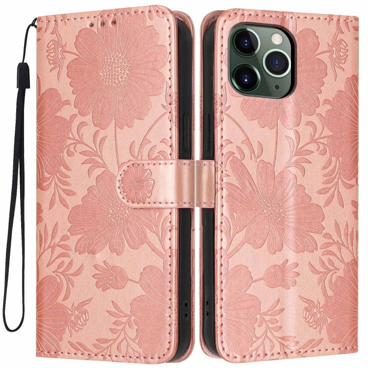 เคสโทรศัพท์หนังวีแกนปั๊มลายดอกทานตะวันพร้อมเชือกสีดำเล็ก สำหรับ iPhone 14 Pro Max, สำหรับ iPhone 13 Pro Max, สำหรับ iPhone 13 Pro, สำหรับ iPhone 13, สำหรับ iPhone 12 / 12 Pro, สำหรับ iPhone 12 Pro Max, สำหรับ iPhone 11 Pro Max, สำหรับ iPhone 11