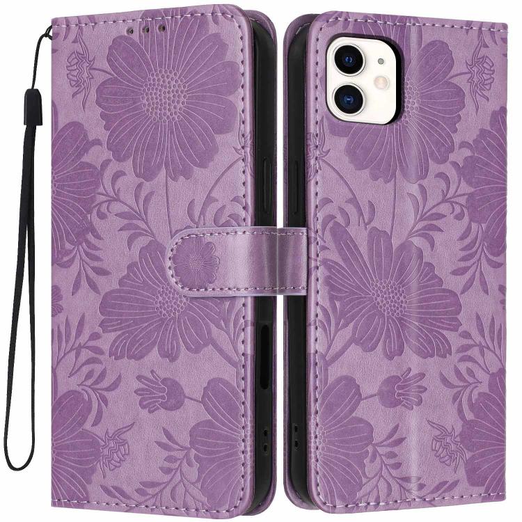 เคสโทรศัพท์หนังวีแกนปั๊มลายดอกทานตะวันพร้อมเชือกสีดำเล็ก สำหรับ iPhone 14 Pro Max, สำหรับ iPhone 13 Pro Max, สำหรับ iPhone 13 Pro, สำหรับ iPhone 13, สำหรับ iPhone 12 / 12 Pro, สำหรับ iPhone 12 Pro Max, สำหรับ iPhone 11 Pro Max, สำหรับ iPhone 11