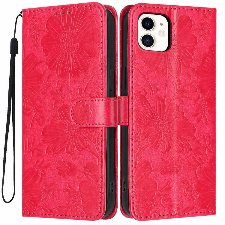 เคสโทรศัพท์หนังวีแกนปั๊มลายดอกทานตะวันพร้อมเชือกสีดำเล็ก สำหรับ iPhone 14 Pro Max, สำหรับ iPhone 13 Pro Max, สำหรับ iPhone 13 Pro, สำหรับ iPhone 13, สำหรับ iPhone 12 / 12 Pro, สำหรับ iPhone 12 Pro Max, สำหรับ iPhone 11 Pro Max, สำหรับ iPhone 11