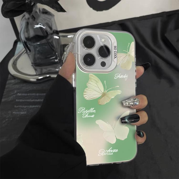 เคสโทรศัพท์ PC ไฮบริด TPU ชุบเงินลายผีเสื้อ สำหรับ iPhone 16 Pro, สำหรับ iPhone 16 Plus, สำหรับ iPhone 16, สำหรับ iPhone 15 Pro Max, สำหรับ iPhone 15 Pro, สำหรับ iPhone 15 Plus