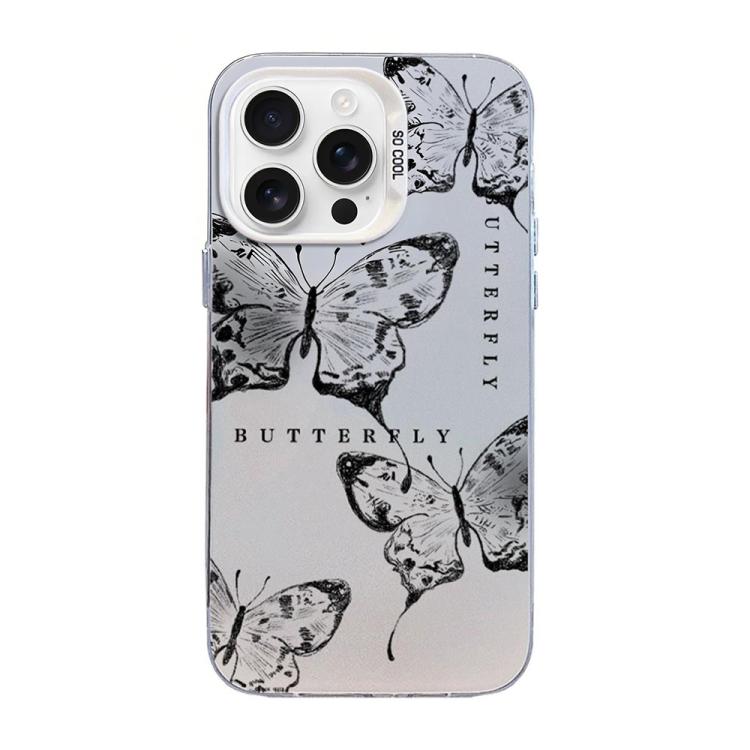เคสโทรศัพท์ PC ไฮบริด TPU ชุบเงินลายผีเสื้อ สำหรับ iPhone 16 Pro, สำหรับ iPhone 16 Plus, สำหรับ iPhone 16, สำหรับ iPhone 15 Pro Max, สำหรับ iPhone 15 Pro, สำหรับ iPhone 15 Plus