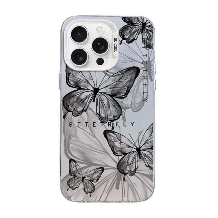 เคสโทรศัพท์ PC ไฮบริด TPU ชุบเงินลายผีเสื้อ สำหรับ iPhone 16 Pro, สำหรับ iPhone 16 Plus, สำหรับ iPhone 16, สำหรับ iPhone 15 Pro Max, สำหรับ iPhone 15 Pro, สำหรับ iPhone 15 Plus