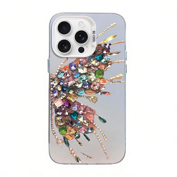 เคสโทรศัพท์ PC ไฮบริด TPU ชุบเงินลายผีเสื้อ สำหรับ iPhone 16 Pro, สำหรับ iPhone 16 Plus, สำหรับ iPhone 16, สำหรับ iPhone 15 Pro Max, สำหรับ iPhone 15 Pro, สำหรับ iPhone 15 Plus