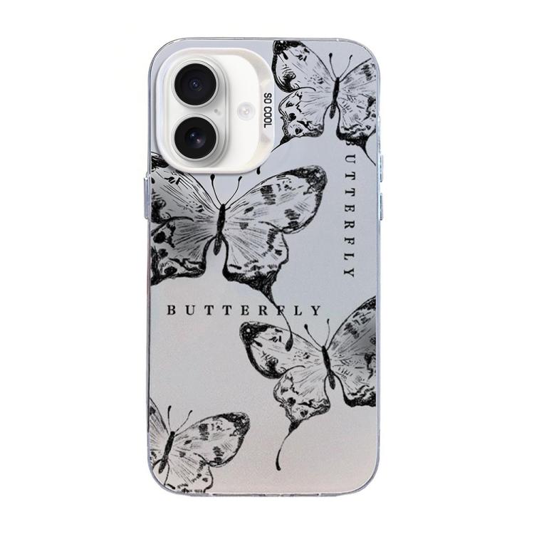 เคสโทรศัพท์ PC ไฮบริด TPU ชุบเงินลายผีเสื้อ สำหรับ iPhone 16 Pro, สำหรับ iPhone 16 Plus, สำหรับ iPhone 16, สำหรับ iPhone 15 Pro Max, สำหรับ iPhone 15 Pro, สำหรับ iPhone 15 Plus
