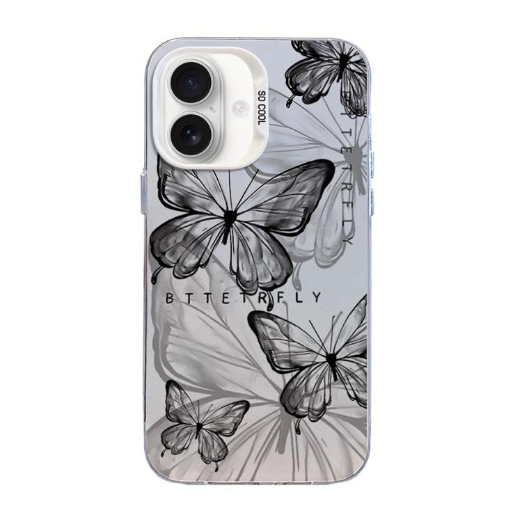 เคสโทรศัพท์ PC ไฮบริด TPU ชุบเงินลายผีเสื้อ สำหรับ iPhone 16 Pro, สำหรับ iPhone 16 Plus, สำหรับ iPhone 16, สำหรับ iPhone 15 Pro Max, สำหรับ iPhone 15 Pro, สำหรับ iPhone 15 Plus