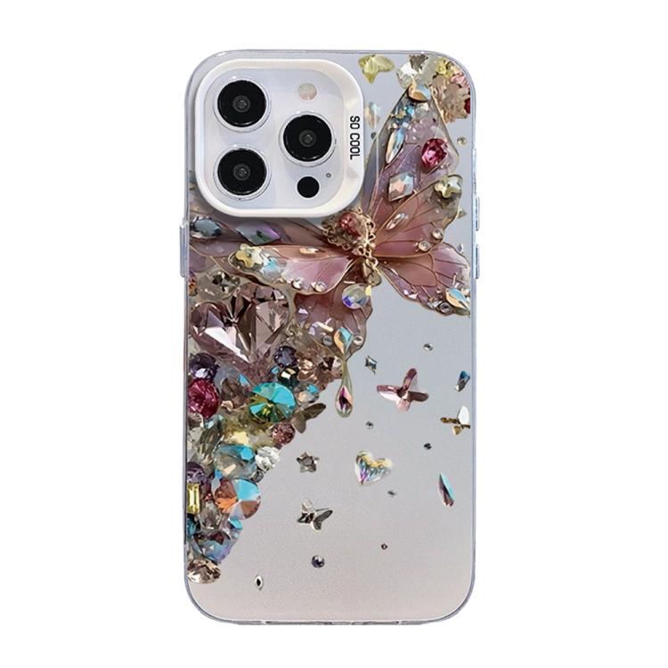 เคสโทรศัพท์ PC ไฮบริด TPU ชุบเงินลายผีเสื้อ สำหรับ iPhone 16 Pro, สำหรับ iPhone 16 Plus, สำหรับ iPhone 16, สำหรับ iPhone 15 Pro Max, สำหรับ iPhone 15 Pro, สำหรับ iPhone 15 Plus
