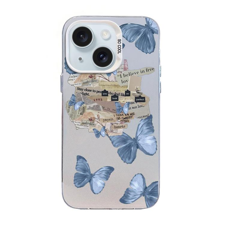 เคสโทรศัพท์ PC ไฮบริด TPU ชุบเงินลายผีเสื้อ สำหรับ iPhone 16 Pro, สำหรับ iPhone 16 Plus, สำหรับ iPhone 16, สำหรับ iPhone 15 Pro Max, สำหรับ iPhone 15 Pro, สำหรับ iPhone 15 Plus