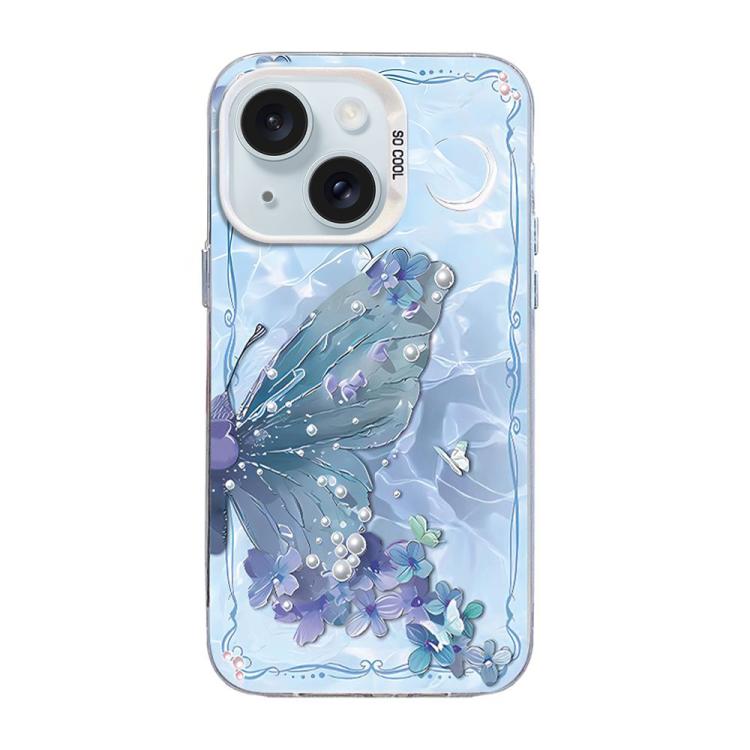 เคสโทรศัพท์ PC ไฮบริด TPU ชุบเงินลายผีเสื้อ สำหรับ iPhone 16 Pro, สำหรับ iPhone 16 Plus, สำหรับ iPhone 16, สำหรับ iPhone 15 Pro Max, สำหรับ iPhone 15 Pro, สำหรับ iPhone 15 Plus