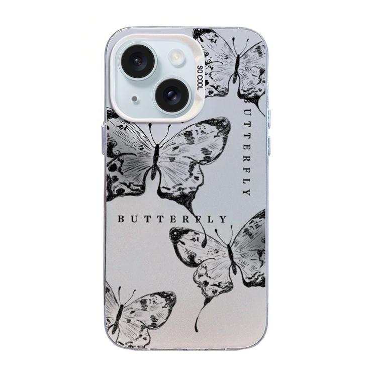 เคสโทรศัพท์ PC ไฮบริด TPU ชุบเงินลายผีเสื้อ สำหรับ iPhone 16 Pro, สำหรับ iPhone 16 Plus, สำหรับ iPhone 16, สำหรับ iPhone 15 Pro Max, สำหรับ iPhone 15 Pro, สำหรับ iPhone 15 Plus