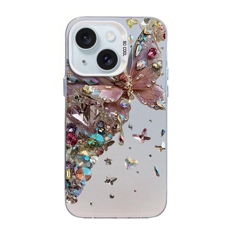 เคสโทรศัพท์ PC ไฮบริด TPU ชุบเงินลายผีเสื้อ สำหรับ iPhone 16 Pro, สำหรับ iPhone 16 Plus, สำหรับ iPhone 16, สำหรับ iPhone 15 Pro Max, สำหรับ iPhone 15 Pro, สำหรับ iPhone 15 Plus