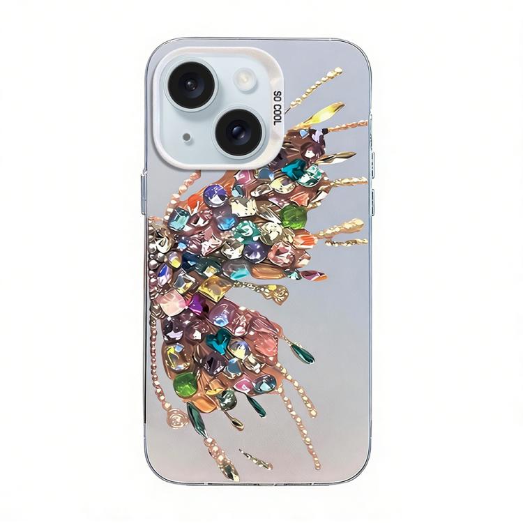 เคสโทรศัพท์ PC ไฮบริด TPU ชุบเงินลายผีเสื้อ สำหรับ iPhone 16 Pro, สำหรับ iPhone 16 Plus, สำหรับ iPhone 16, สำหรับ iPhone 15 Pro Max, สำหรับ iPhone 15 Pro, สำหรับ iPhone 15 Plus