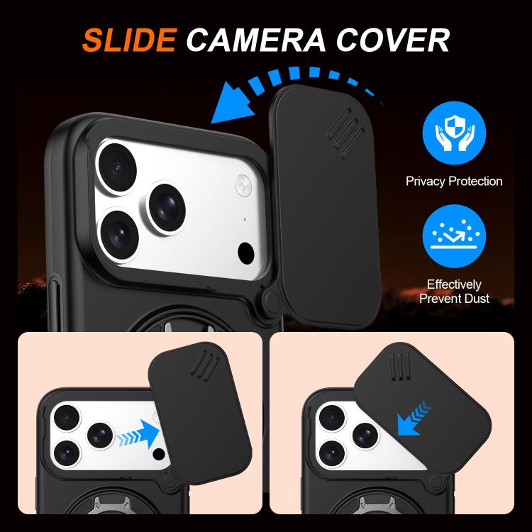 เคสโทรศัพท์ที่ยึดหมุนแม่เหล็กพร้อมบังเลนส์กล้องเลื่อน สำหรับ iPhone 17 Pro Max, สำหรับ iPhone 17 Pro, สำหรับ iPhone 17, สำหรับ iPhone Air, สำหรับ iPhone 16 Pro Max, สำหรับ iPhone 16 Pro