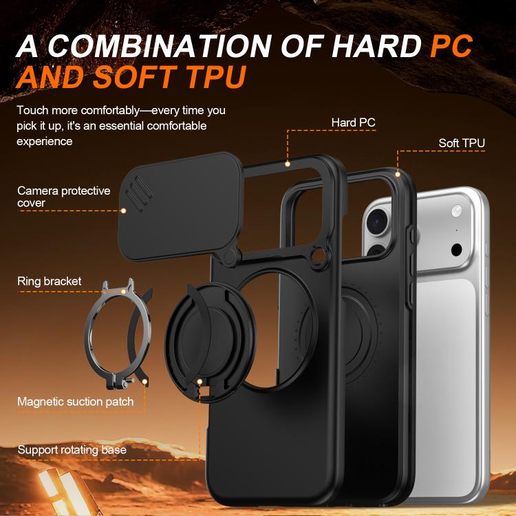 เคสโทรศัพท์ที่ยึดหมุนแม่เหล็กพร้อมบังเลนส์กล้องเลื่อน สำหรับ iPhone 17 Pro Max, สำหรับ iPhone 17 Pro, สำหรับ iPhone 17, สำหรับ iPhone Air, สำหรับ iPhone 16 Pro Max, สำหรับ iPhone 16 Pro