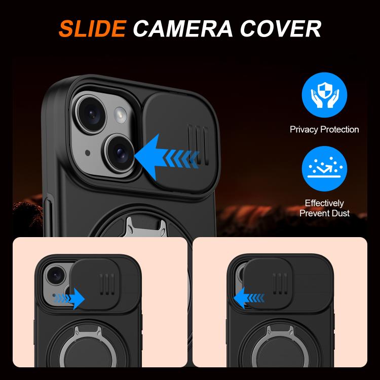 Camera Sliding Shield Magnetic Rotation Holder Phone Case, For iPhone 14 / 13, For iPhone 14 Pro, For iPhone 14 Pro Max, For iPhone 13 Pro Max / 12 Pro Max, For iPhone 13 Pro, For iPhone 12 / 12 Pro