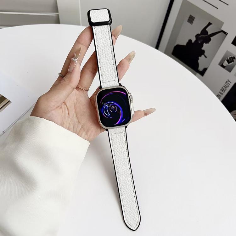 สายรัดนาฬิกา xDfind หนังวีแกนลายลิทชี่พร้อมหัวเข็มขัดแม่เหล็ก สำหรับ Apple Watch 42 / 44 / 45 / 46 / 49 มม., สำหรับ Apple Watch 38 / 40 / 41 / S11 42 มม.