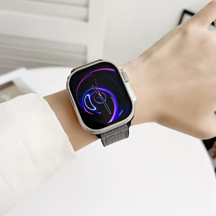 สายรัดนาฬิกา xDfind หนังวีแกนลายลิทชี่พร้อมหัวเข็มขัดแม่เหล็ก สำหรับ Apple Watch 42 / 44 / 45 / 46 / 49 มม., สำหรับ Apple Watch 38 / 40 / 41 / S11 42 มม.