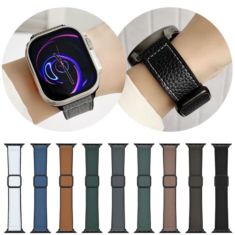 สายรัดนาฬิกา xDfind หนังวีแกนลายลิทชี่พร้อมหัวเข็มขัดแม่เหล็ก สำหรับ Apple Watch 42 / 44 / 45 / 46 / 49 มม., สำหรับ Apple Watch 38 / 40 / 41 / S11 42 มม.