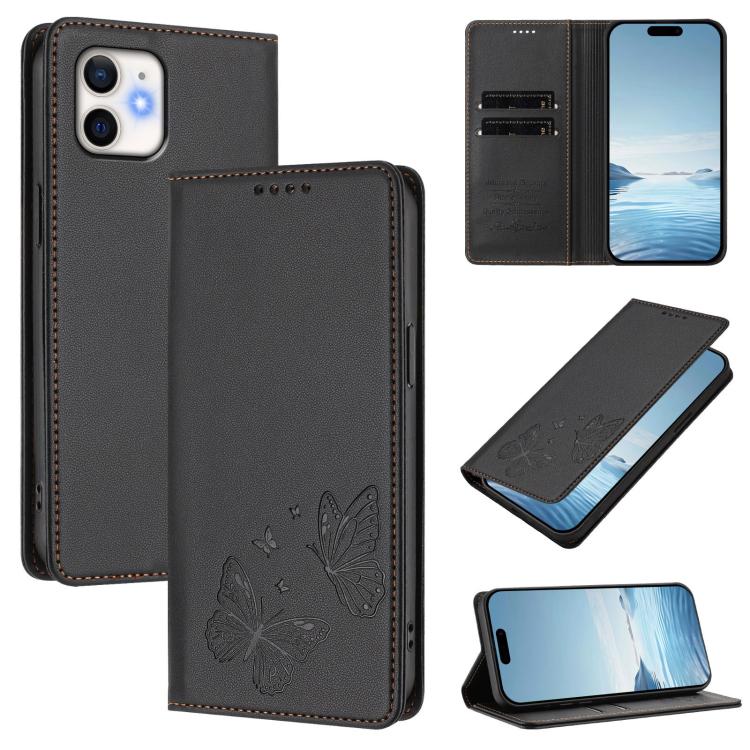 เคสโทรศัพท์หนังวีแกนแบบผีเสื้อคู่แม่เหล็กแรงสูง RFID สำหรับ iPhone 12 Pro Max, iPhone 11 Pro Max, iPhone 11, iPhone 11 Pro
