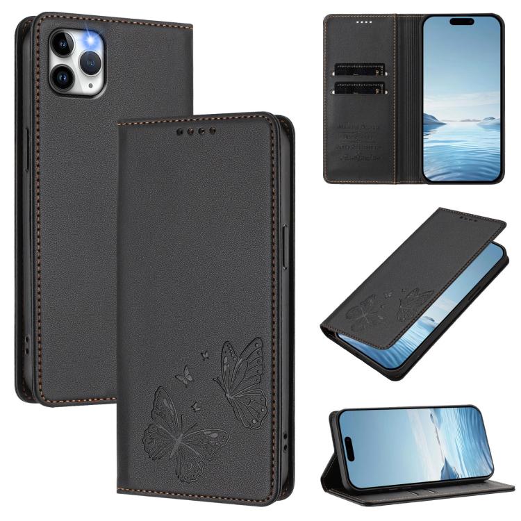 เคสโทรศัพท์หนังวีแกนแบบผีเสื้อคู่แม่เหล็กแรงสูง RFID สำหรับ iPhone 12 Pro Max, iPhone 11 Pro Max, iPhone 11, iPhone 11 Pro