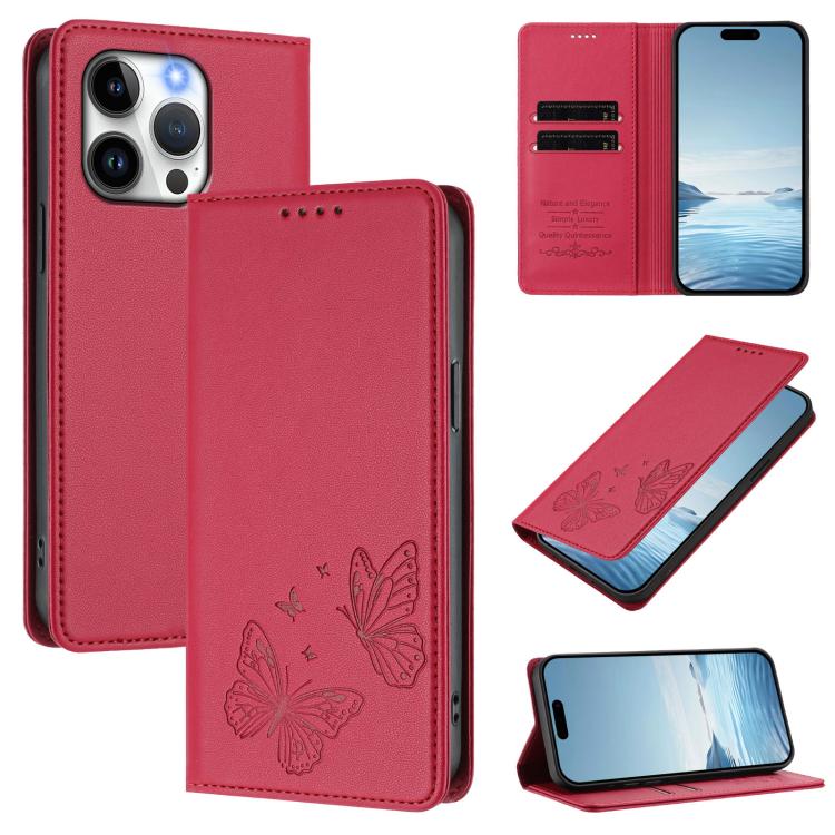 เคสโทรศัพท์หนังวีแกนแม่เหล็กคู่รูปผีเสื้อ RFID แข็งแรง สำหรับ iPhone 15, สำหรับ iPhone 14 Plus, สำหรับ iPhone 14 / 13, สำหรับ iPhone 14 Pro