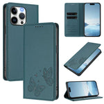 เคสโทรศัพท์หนังวีแกนแม่เหล็กคู่รูปผีเสื้อ RFID แข็งแรง สำหรับ iPhone 15, สำหรับ iPhone 14 Plus, สำหรับ iPhone 14 / 13, สำหรับ iPhone 14 Pro