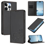 เคสโทรศัพท์หนังวีแกนแม่เหล็กคู่รูปผีเสื้อ RFID แข็งแรง สำหรับ iPhone 15, สำหรับ iPhone 14 Plus, สำหรับ iPhone 14 / 13, สำหรับ iPhone 14 Pro