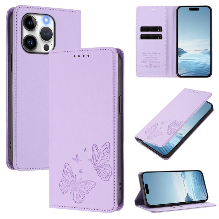 เคสโทรศัพท์หนังวีแกนแบบผีเสื้อคู่แม่เหล็กแรงสูง RFID สำหรับ iPhone 14 Pro Max, iPhone 13 Pro Max, iPhone 13 Pro, iPhone 12 / 12 Pro