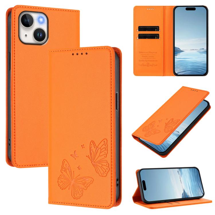 เคสโทรศัพท์หนังวีแกนแม่เหล็กคู่รูปผีเสื้อ RFID แข็งแรง สำหรับ iPhone 16, สำหรับ iPhone 15 Pro Max, สำหรับ iPhone 15 Pro, สำหรับ iPhone 15 Plus