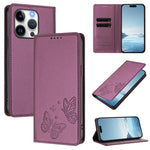 เคสโทรศัพท์หนังวีแกนแม่เหล็กคู่รูปผีเสื้อ RFID แข็งแรง สำหรับ iPhone 16, สำหรับ iPhone 15 Pro Max, สำหรับ iPhone 15 Pro, สำหรับ iPhone 15 Plus