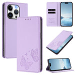 เคสโทรศัพท์หนังวีแกนแม่เหล็กคู่รูปผีเสื้อ RFID แข็งแรง สำหรับ iPhone 16, สำหรับ iPhone 15 Pro Max, สำหรับ iPhone 15 Pro, สำหรับ iPhone 15 Plus