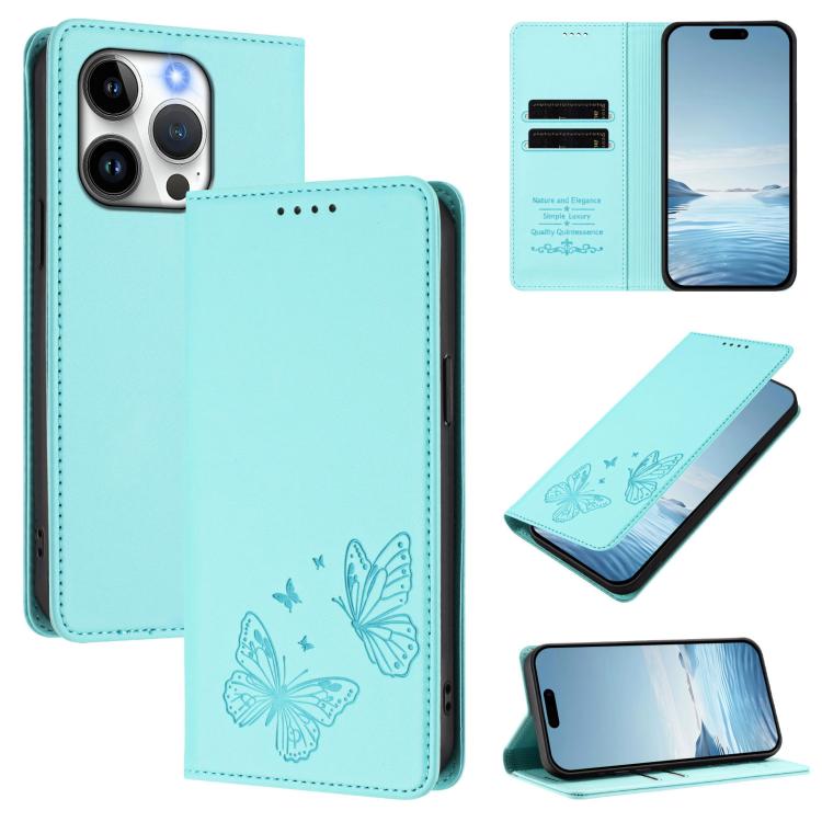 เคสโทรศัพท์หนังวีแกนแม่เหล็กคู่รูปผีเสื้อ RFID แข็งแรง สำหรับ iPhone 16, สำหรับ iPhone 15 Pro Max, สำหรับ iPhone 15 Pro, สำหรับ iPhone 15 Plus