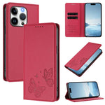 เคสโทรศัพท์หนังวีแกนแม่เหล็กคู่รูปผีเสื้อ RFID แข็งแรง สำหรับ iPhone 16, สำหรับ iPhone 15 Pro Max, สำหรับ iPhone 15 Pro, สำหรับ iPhone 15 Plus
