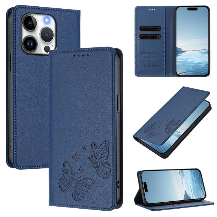 เคสโทรศัพท์หนังวีแกนแม่เหล็กคู่รูปผีเสื้อ RFID แข็งแรง สำหรับ iPhone 16, สำหรับ iPhone 15 Pro Max, สำหรับ iPhone 15 Pro, สำหรับ iPhone 15 Plus