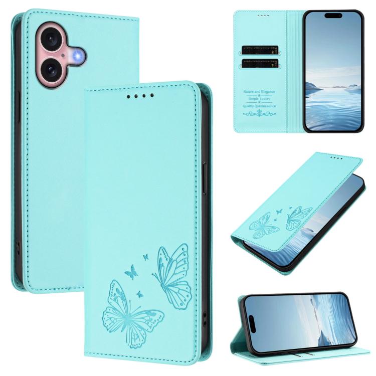 เคสโทรศัพท์หนังวีแกนแม่เหล็กคู่รูปผีเสื้อ RFID แข็งแรง สำหรับ iPhone 16, สำหรับ iPhone 15 Pro Max, สำหรับ iPhone 15 Pro, สำหรับ iPhone 15 Plus