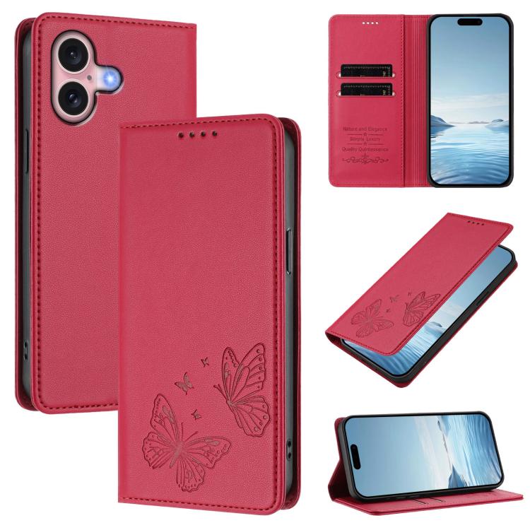 เคสโทรศัพท์หนังวีแกนแม่เหล็กคู่รูปผีเสื้อ RFID แข็งแรง สำหรับ iPhone 16, สำหรับ iPhone 15 Pro Max, สำหรับ iPhone 15 Pro, สำหรับ iPhone 15 Plus