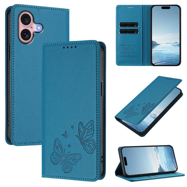 เคสโทรศัพท์หนังวีแกนแม่เหล็กคู่รูปผีเสื้อ RFID แข็งแรง สำหรับ iPhone 16, สำหรับ iPhone 15 Pro Max, สำหรับ iPhone 15 Pro, สำหรับ iPhone 15 Plus