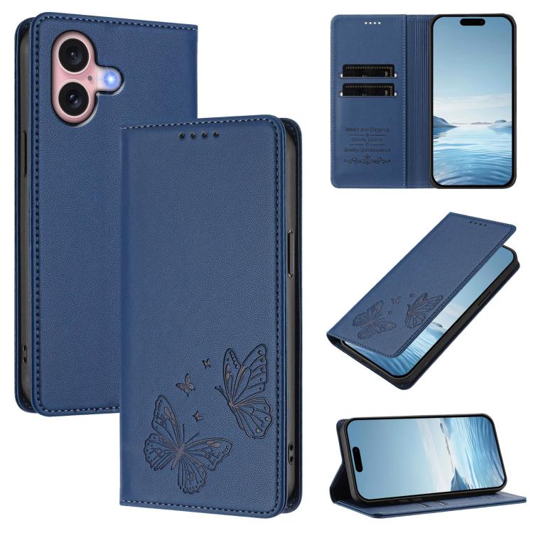 เคสโทรศัพท์หนังวีแกนแม่เหล็กคู่รูปผีเสื้อ RFID แข็งแรง สำหรับ iPhone 16, สำหรับ iPhone 15 Pro Max, สำหรับ iPhone 15 Pro, สำหรับ iPhone 15 Plus