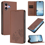 เคสโทรศัพท์หนังวีแกนแม่เหล็กคู่รูปผีเสื้อ RFID แข็งแรง สำหรับ iPhone 16, สำหรับ iPhone 15 Pro Max, สำหรับ iPhone 15 Pro, สำหรับ iPhone 15 Plus