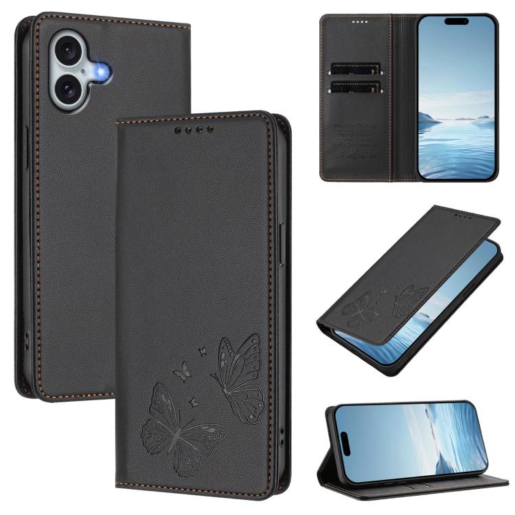 เคสโทรศัพท์หนังวีแกน RFID แบบผีเสื้อคู่แม่เหล็กแรงสูง สำหรับ iPhone Air, สำหรับ iPhone 16 Pro Max, สำหรับ iPhone 16 Pro, สำหรับ iPhone 16 Plus