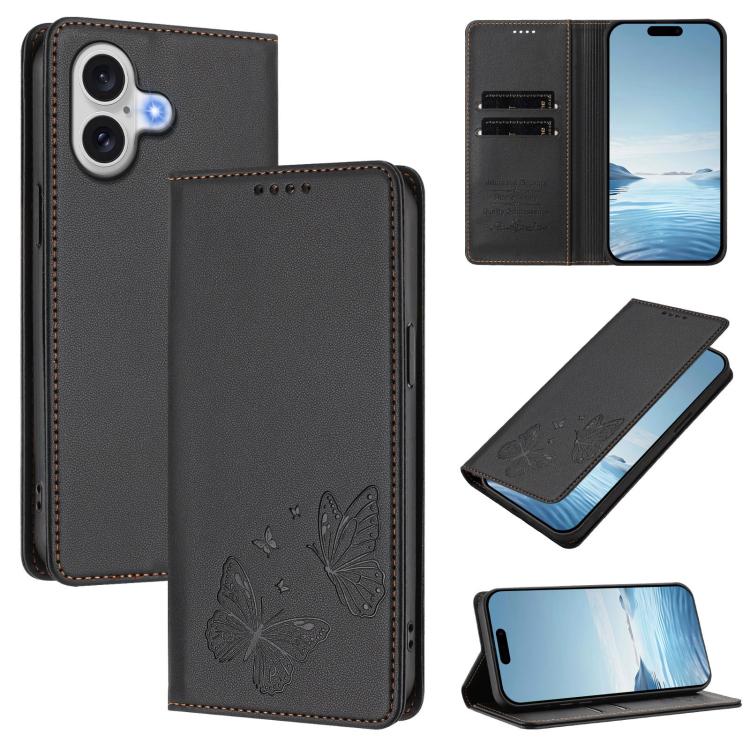 เคสโทรศัพท์หนัง Vegan RFID ผีเสื้อคู่แม่เหล็กแข็งแรง สำหรับ iPhone 17e / 16e, สำหรับ iPhone 17 Pro Max, สำหรับ iPhone 17 Pro, สำหรับ iPhone 17