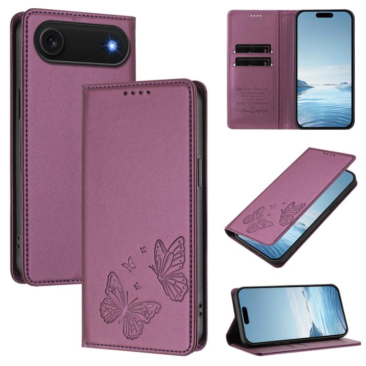 เคสโทรศัพท์หนังวีแกน RFID แบบผีเสื้อคู่แม่เหล็กแรงสูง สำหรับ iPhone Air, สำหรับ iPhone 16 Pro Max, สำหรับ iPhone 16 Pro, สำหรับ iPhone 16 Plus