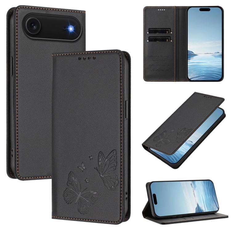 เคสโทรศัพท์หนังวีแกน RFID แบบผีเสื้อคู่แม่เหล็กแรงสูง สำหรับ iPhone Air, สำหรับ iPhone 16 Pro Max, สำหรับ iPhone 16 Pro, สำหรับ iPhone 16 Plus