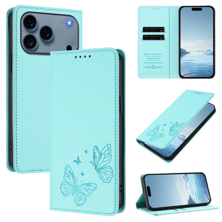 เคสโทรศัพท์หนัง Vegan RFID ผีเสื้อคู่แม่เหล็กแข็งแรง สำหรับ iPhone 17e / 16e, สำหรับ iPhone 17 Pro Max, สำหรับ iPhone 17 Pro, สำหรับ iPhone 17