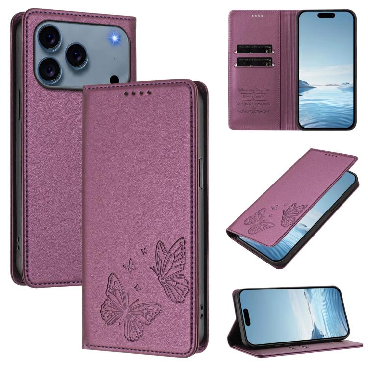 เคสโทรศัพท์หนัง Vegan RFID ผีเสื้อคู่แม่เหล็กแข็งแรง สำหรับ iPhone 17e / 16e, สำหรับ iPhone 17 Pro Max, สำหรับ iPhone 17 Pro, สำหรับ iPhone 17