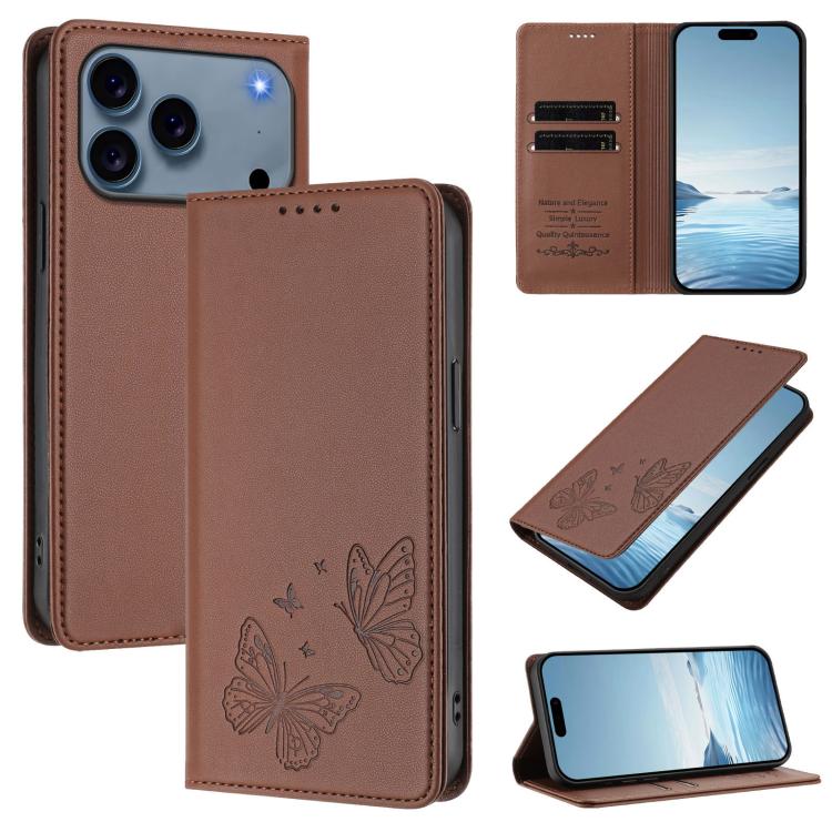 เคสโทรศัพท์หนัง Vegan RFID ผีเสื้อคู่แม่เหล็กแข็งแรง สำหรับ iPhone 17e / 16e, สำหรับ iPhone 17 Pro Max, สำหรับ iPhone 17 Pro, สำหรับ iPhone 17