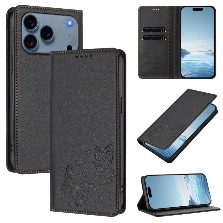 เคสโทรศัพท์หนัง Vegan RFID ผีเสื้อคู่แม่เหล็กแข็งแรง สำหรับ iPhone 17e / 16e, สำหรับ iPhone 17 Pro Max, สำหรับ iPhone 17 Pro, สำหรับ iPhone 17