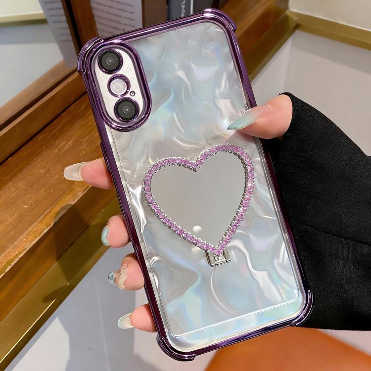 เคสโทรศัพท์ TPU + อะคริลิคชุบไฟฟ้ารูปหัวใจพร้อมที่จับ สำหรับ iPhone XR, สำหรับ iPhone XS Max